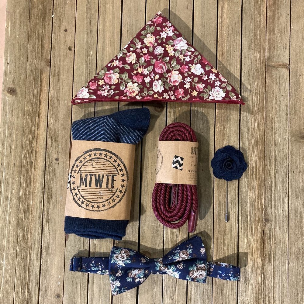 NEW Full Box Set Bow Tie - Navy & Burgundy